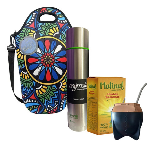 Pack Bolso Matero + Termo Bala + Mate + Dispensador Yerba