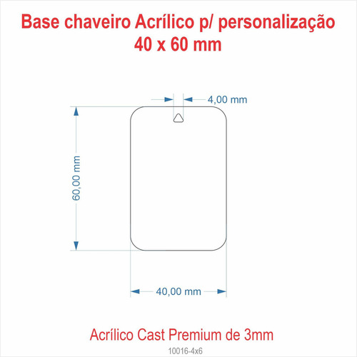 50 Base Chaveiro Acrilico Cristal 3mm - 4 X 6cm + Argola