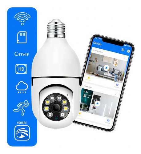 Camera Ip Segurança Lampada Panoramica 360 Espia Wifi Cor Branco