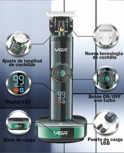 Cortadora Pelo Barba Clipper Vgr V-671 Recargable Usb Panel