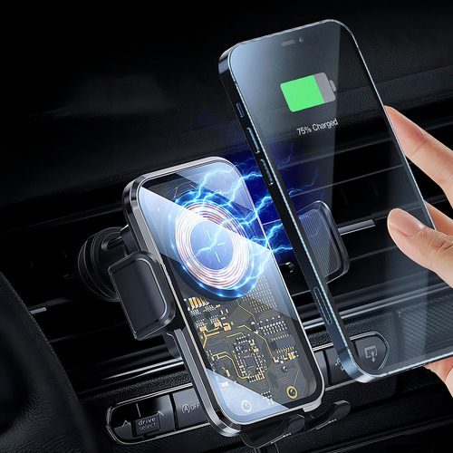 Soporte De Auto Con Cargador Inalámbrico Carga Rápida De 10w Negro