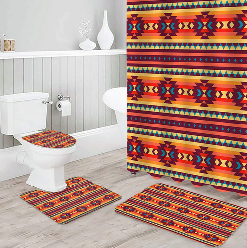 Set De Cortina De Ducha Impermeable Con Estampado Tribal