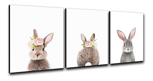 Imagen 2 de 3 de Triptico Cuadros Niños 40x30 Cms Set26 Conejas