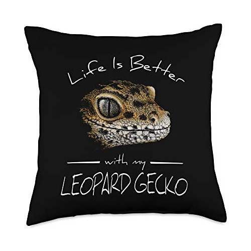 La Vida Es Mejor Mi Leopardo Gecko Cojín, 18x18, Multi...