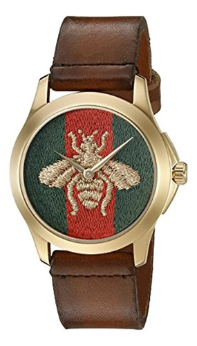 Gucci Gtimelss Analog Eta Reloj De Cuero Marrón De Cuarzomod