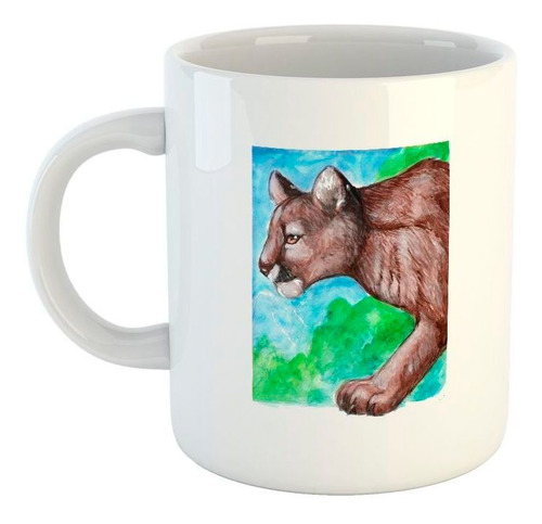 Taza De Ceramica Puma Caminando Pintura Colores Art