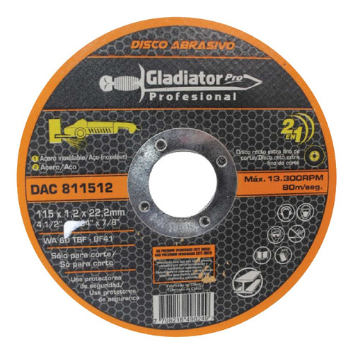 Disco De Corte Metal-inox 4 1/2 Gladiador Caja Con 50 Pzas