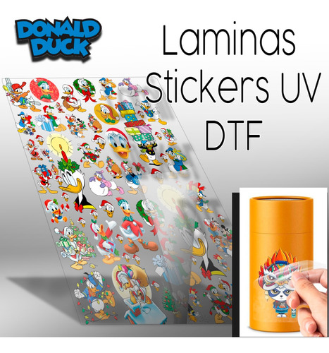 Stickers Uv Dtf Pato Donald Navideños 