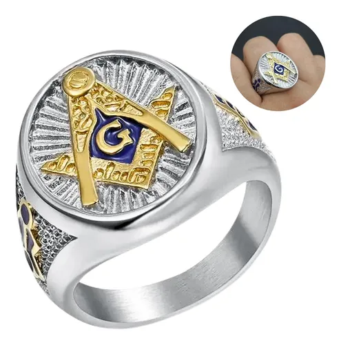 Anillo Masón Escuadra Color Plata Acero Inoxidable Hombre