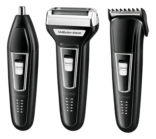 Máquina de Cortar Cabelo 3 em 1 Aparador de Pelos Nariz e Orelhas Kemei KM-6558