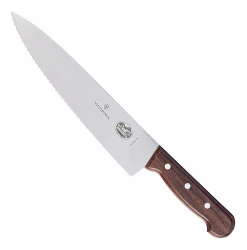 Victorinox® Cuchillo Chef Dentado 25cm, Línea Palisandro Color Marrón Oscuro