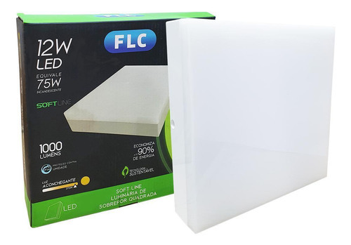 Luminária Led Plafon Sobrepor 12w Branco Quente Quadrada Flc 220V