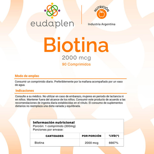 Eudaplen Kit X2 Biotina 2000mcg Cabello Uñas Piel X90c
