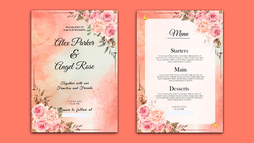 Invitacion Boda Diseño Romantica Editable Plantilla Psd