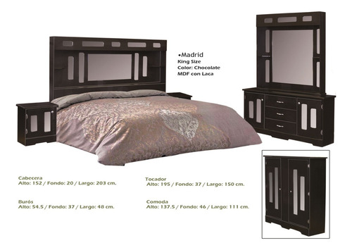 Recamara Madrid King Size Sin Base Ni Colchon Tocador Cabece