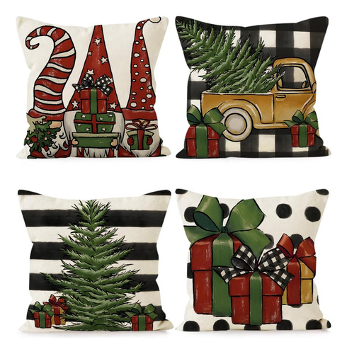 Juego De 4 Fundas De Almohada De Navidad, 18 X 18 Pulga...