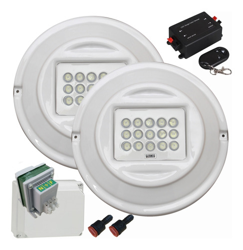 Kit 2 Luces Led De Pileta 15w Blanca Plastica 30cm + Control