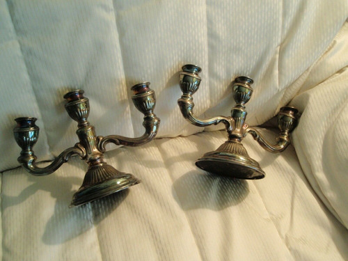  Vintage  Alpacca Silver  Weighted Pair Of Candelabra Thre