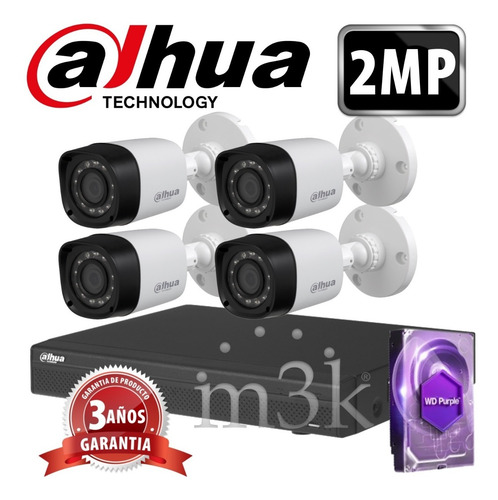 Kit Seguridad Dahua Full Hd Dvr 4 + Disco 1 Tb Instalado + 4 Camaras 2mp 1080p Exterior Infrarrojas / Domos Int + Ip M3k