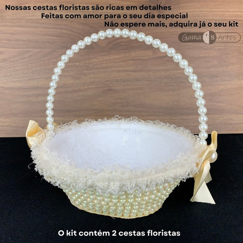 Kit 2 Cestas Floristas De Pérolas Casamento - Cor Champagne