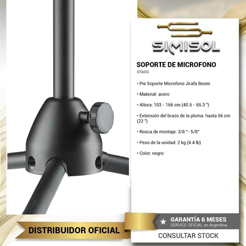 Imagen 2 de 6 de Soporte Pie Micrófono Jirafa Extensible Stagg Mis0822