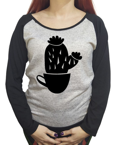 Buzo Lanilla Mujer  Cactus En Una Taza Vector