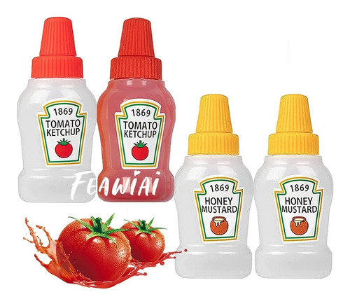 4pcs Frascos Catsup Moztaza Mini Lunch Oficina Viajes 25ml