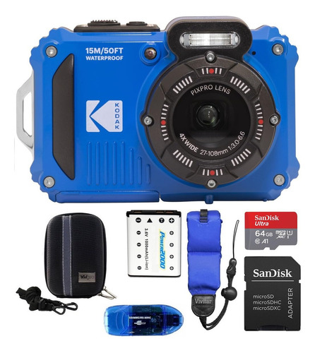 Kodak Pixpro Wpz2 - Paquete De Cámara Digital Impermeable,. Color Azul