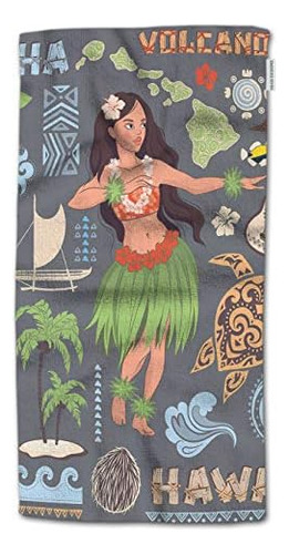 Hand Towel Hawaii,vintage Set Of Hawaiian Icons And Sym...