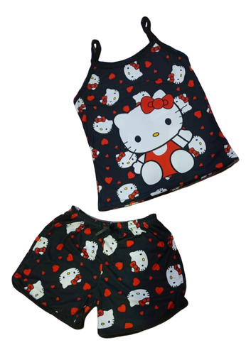 Pijama De Hello Kitty Blck 2 Pz Blusa Tirantes Y Short Sub K