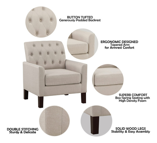 Silla Decorativa Tapizada 76 Cm Brazos Capitoné Cómoda