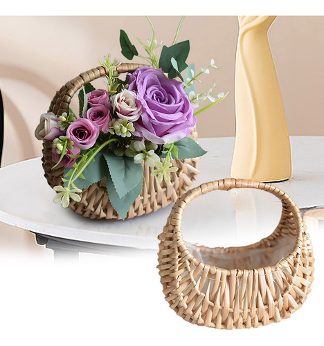 Cesta De Almacenamiento Para Flores, Cesta Tejida De Ratán P