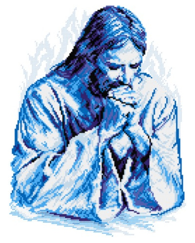 Kit De Bordado Punto De Cruz. Jesús En Oración. Paz. Azul.