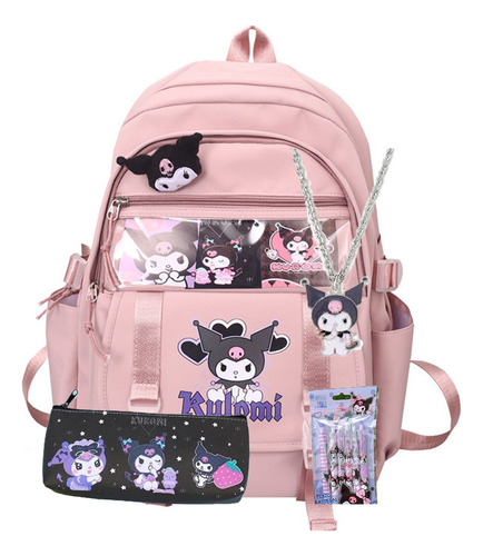 Mochila Escolar Kawaii Kuromi Con Estuche For Lápices Para