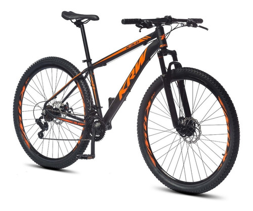 Bicicleta aro 29 KRW S60  Mountain Bike 24 velocidads câmbios Shimano Freio a Disco Suspensão dianteira Preto e Laranja Fosco Tamanho quadro 17