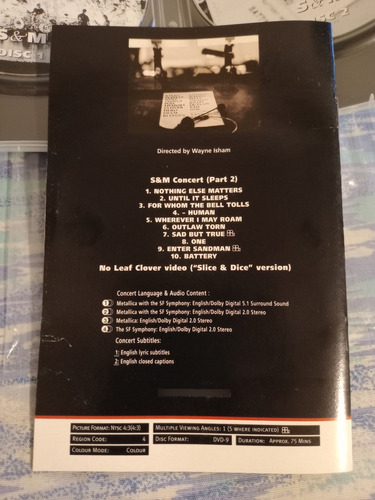 Dvd Metallica S & M Con Michael Kamen Original Usado (Usado)