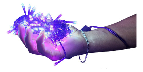 Series Navideñas Led Color Blanco Con Morado 84leds 5mts Luces Blanco Con Morado Cable Morado