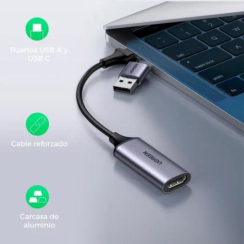 UGREEN Tarjeta capturadora de video HDMI a USB-C + USB A