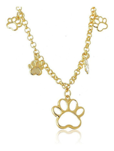 Pulseira Com Patinhas De Cachorro Folheado Em Ouro 18k