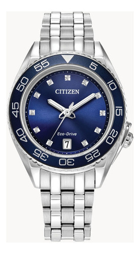 Reloj Citizen Eco-drive Carson Fe6160-57l Mujer Ts Color de la correa Plateado Color del bisel Azul Color del fondo Azul