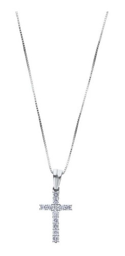 Dije De Cruz Oro Blanco Con Cadena 14k Con 25 Pt De Diamante