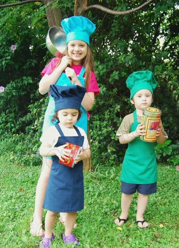 Imagen 7 de 10 de Combo Delantal + Gorro Para Niños Mini Chef Colores