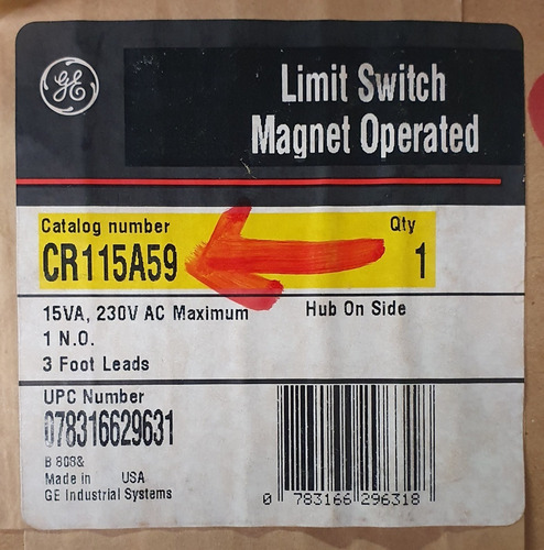Imagen 5 de 5 de Interruptor Ge De Límite Operado Por Imán Cr115a59