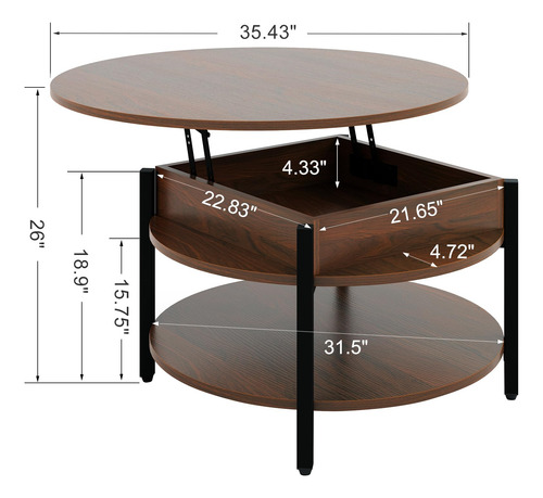 Mesa De Centro Redonda Elevable Con Almacenamiento Color Esp
