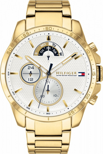 Reloj Tommy Hilfiger 1791538 Cool Sport Multifuncional Acero Correa Dorado Bisel Dorado Fondo Blanco