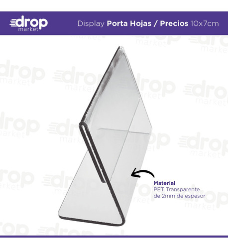 Imagen 3 de 10 de Porta Precios Nombre Acrílico Menú Mesa Escritorio 10x7 X50u