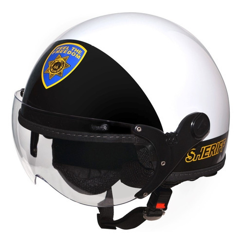 Capacete Kraft Route 66 Sheriff Branco Harley Drag Shadow Tamanho do capacete 56