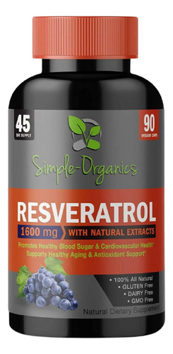 Resveratrol 1600 Mg 90 Capsulas Simple Organics