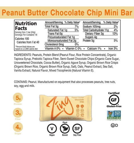 Proteínas Vegetales Zing Bar Minis | Mantequilla De Cacahuet