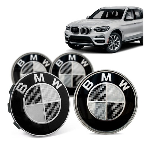 Juego 4 Centros De Llanta Bmw Fibra Carbono 68mm 